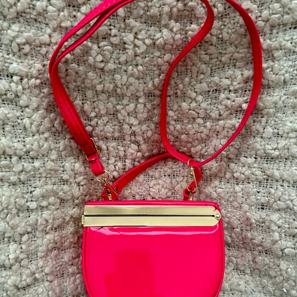 Pink One-of-a-Kind Patent Semi-Circle Box Bag with Short Handle & Shoulder Strap - Picture 8 of 8